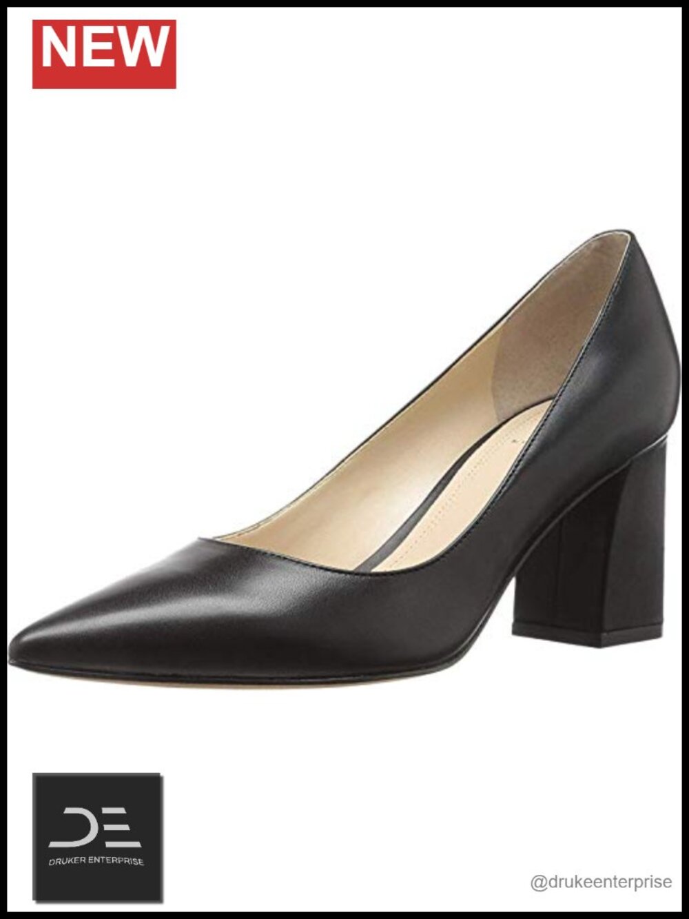 Pointy Toe Flared Heel Leather Sole Dress Pump Slip On